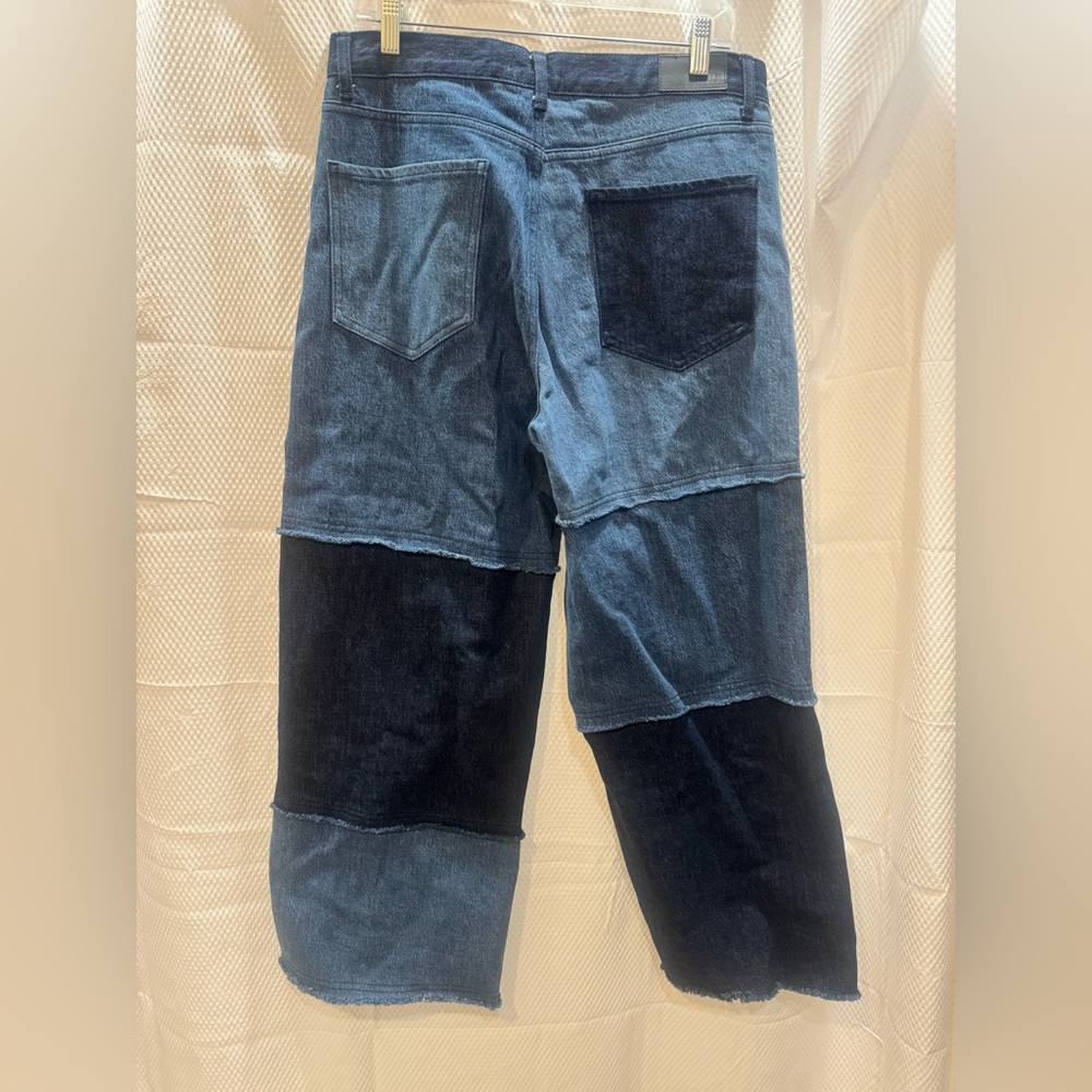 Rails Getty Crop Jeans Womens Size 31 Indigo Patchwork High Rise Wide Leg H - Picture 3 of 16